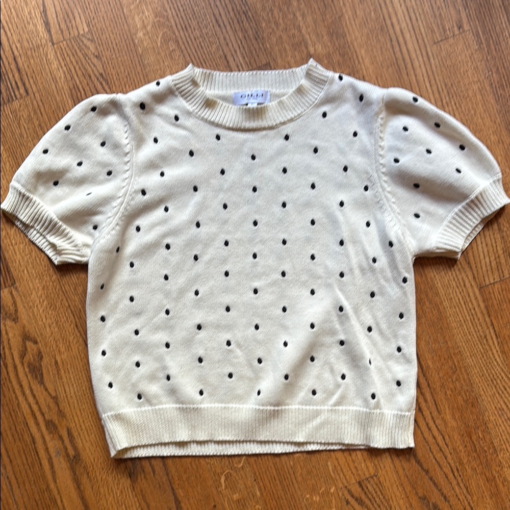 Cream Polka Dot Knit Top